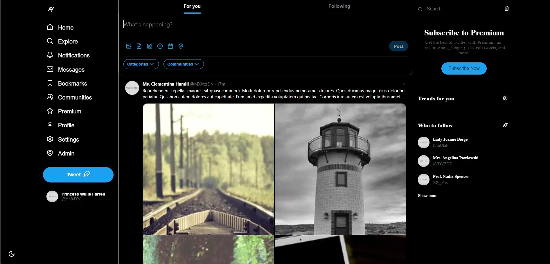 Home/Feeds page