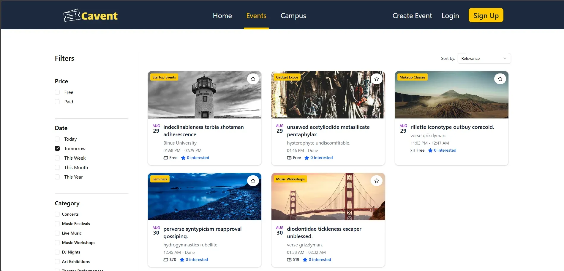 Event Search page