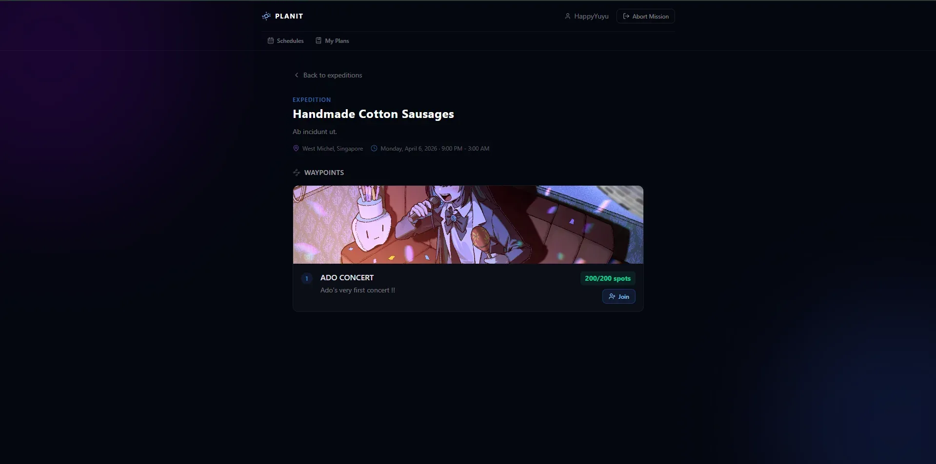 Schedule + Attraction page